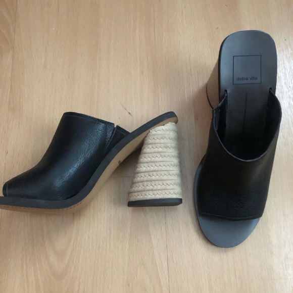 NWOB Dolce Vita Black Espadrille Rope Slide Heeled Sandals Size 8 Chunky heel - Picture 2 of 9